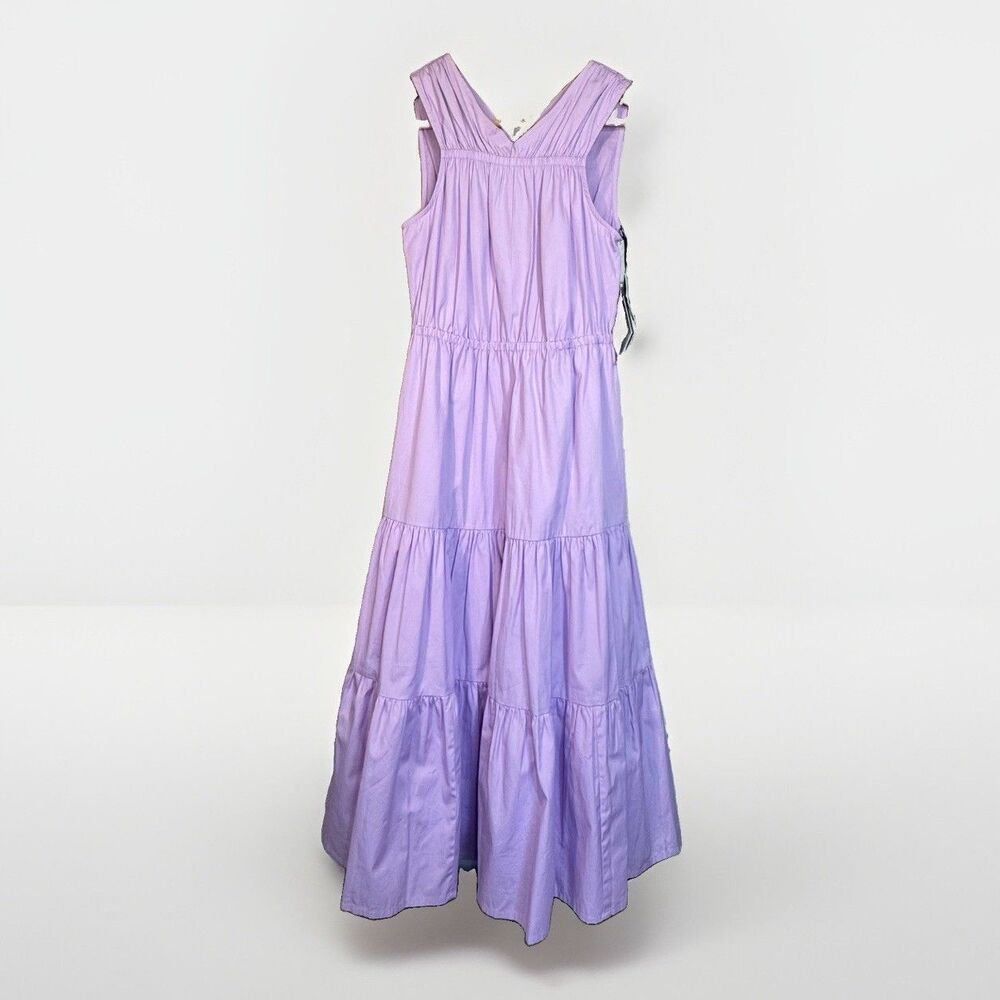 Halogen Dress Tiered Poplin Lavender Sleeveless Cotton Flowy Midi NEW Women XXS